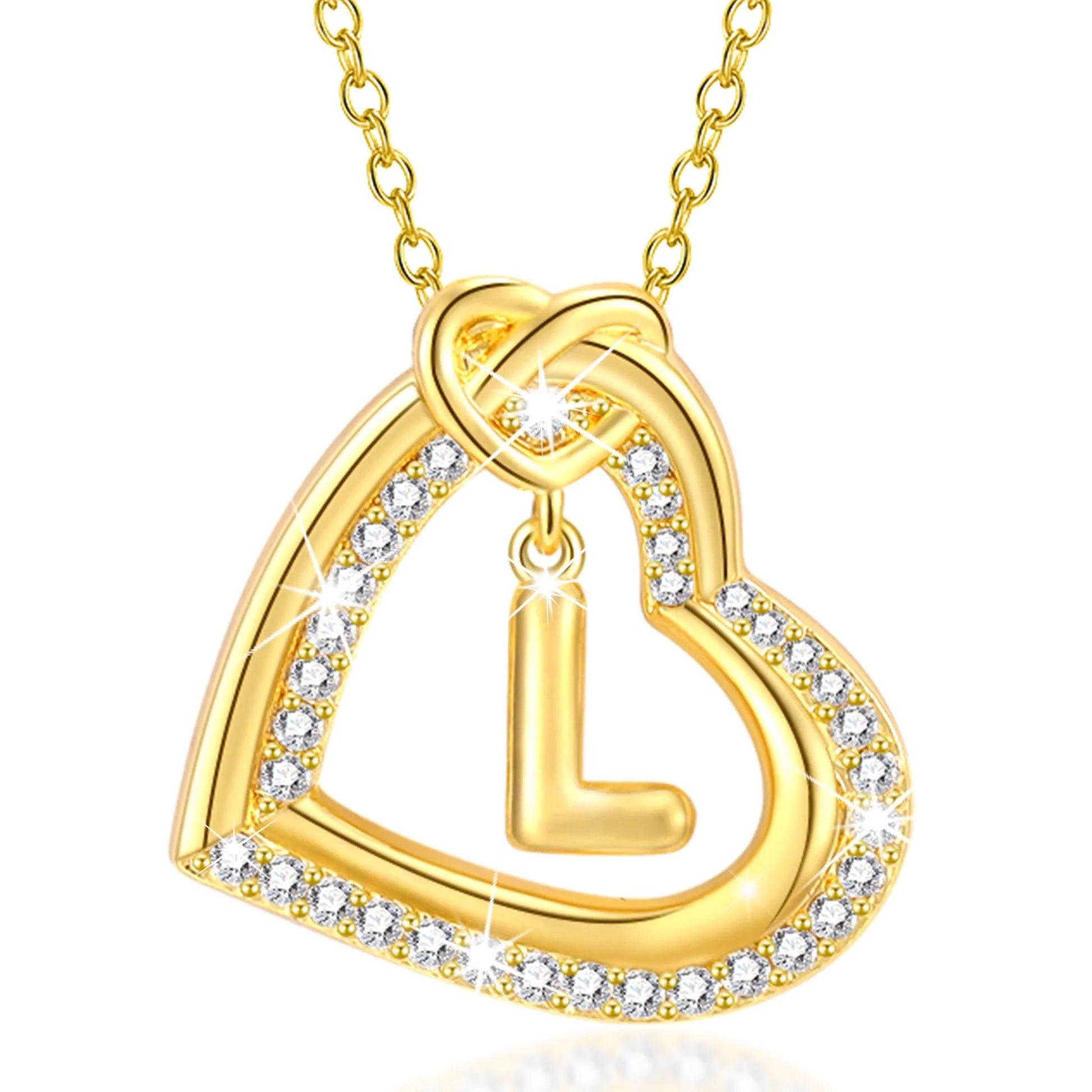 18K Gold Plated Love Heart Initial Necklaces for Women Girls CZ Bubble Letter L Pendant Chain Birthday Christmas Jewelry Gifts Teen Girlfriend Wife Mom Adults Stocking Stuffers for Kids Age