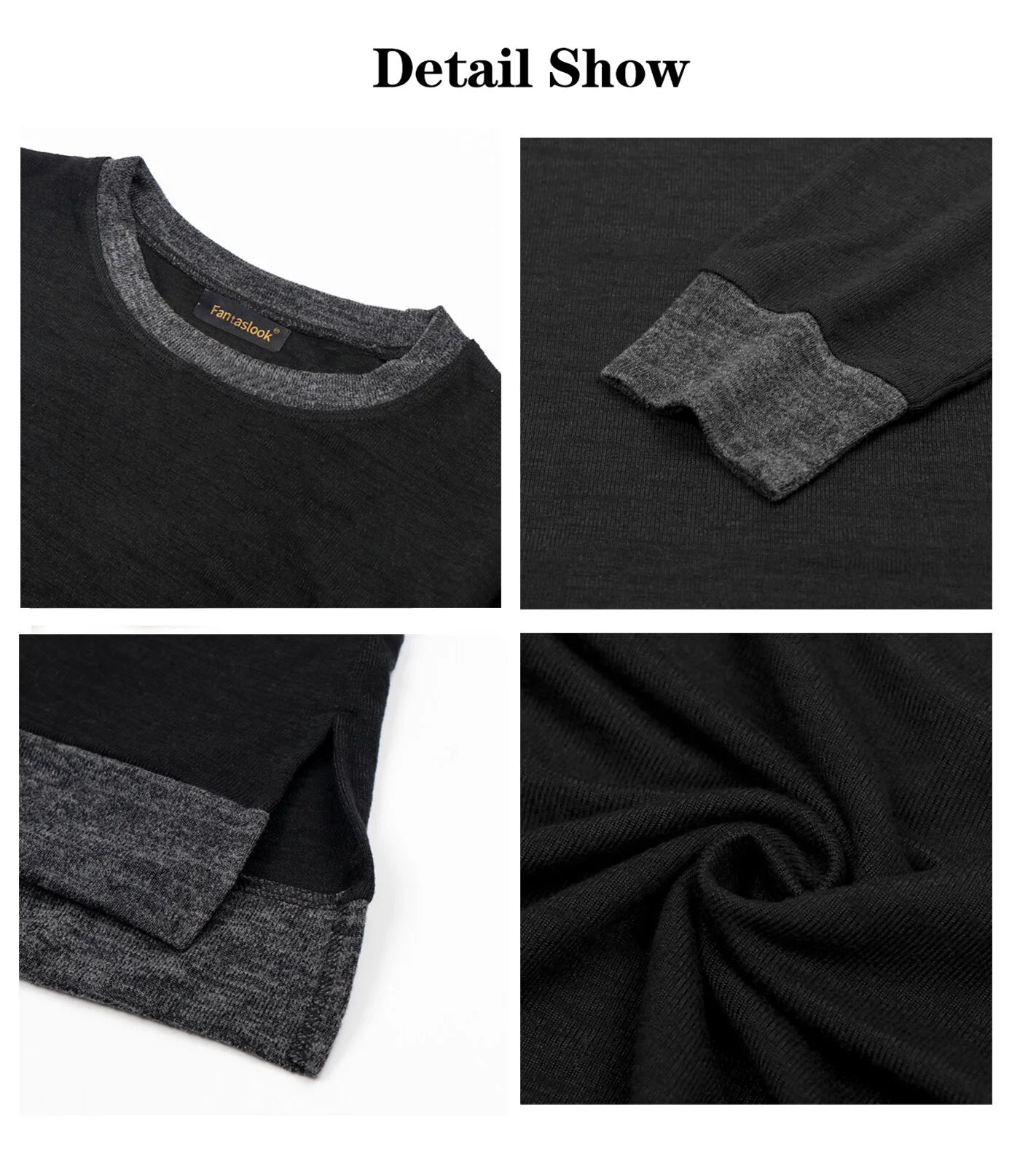 Sweatshirt for Women Long Sleeve Tunic Tops Color Block Crewneck Sweatshirts Side Split