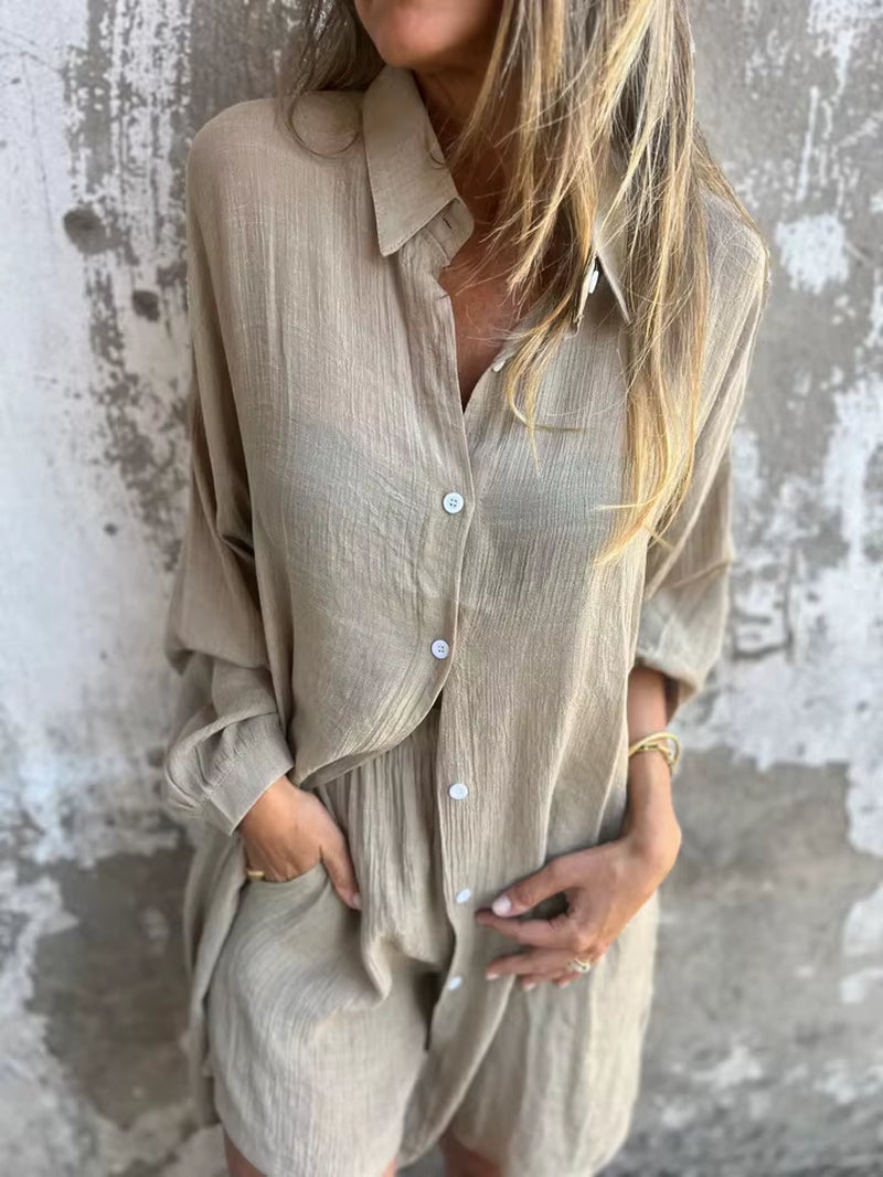 LuxeLoom™ Cotton Linen Two-Piece Set – Effortless Style for Spring & Summer