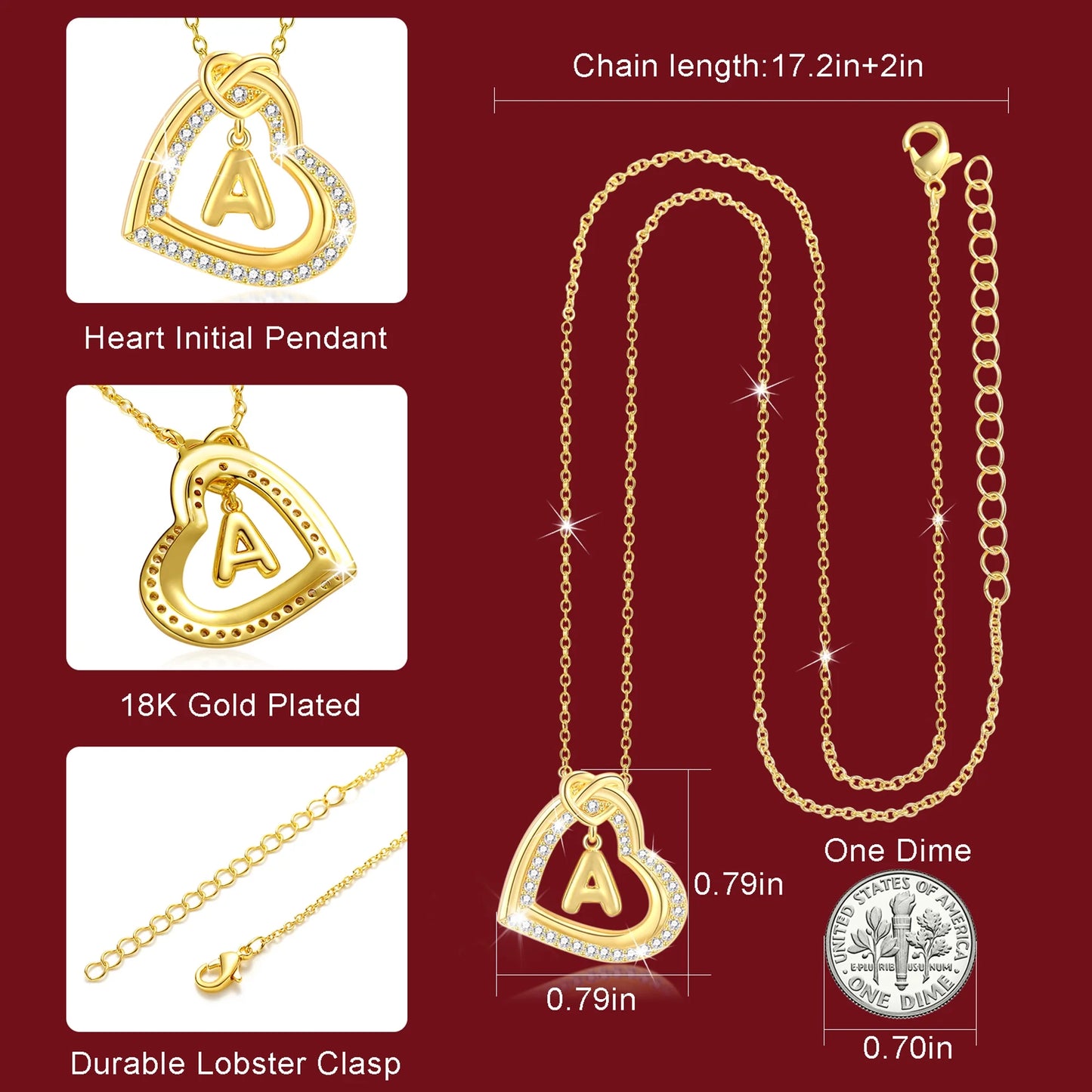 18K Gold Plated Love Heart Initial Necklaces for Women Girls CZ Bubble Letter L Pendant Chain Birthday Christmas Jewelry Gifts Teen Girlfriend Wife Mom Adults Stocking Stuffers for Kids Age